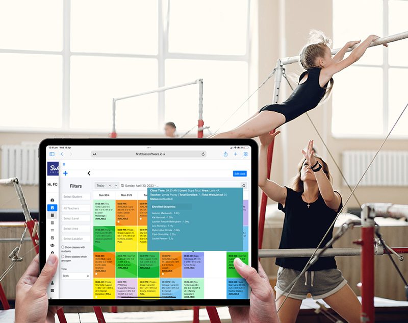 First Class software being used during a gymnastics class